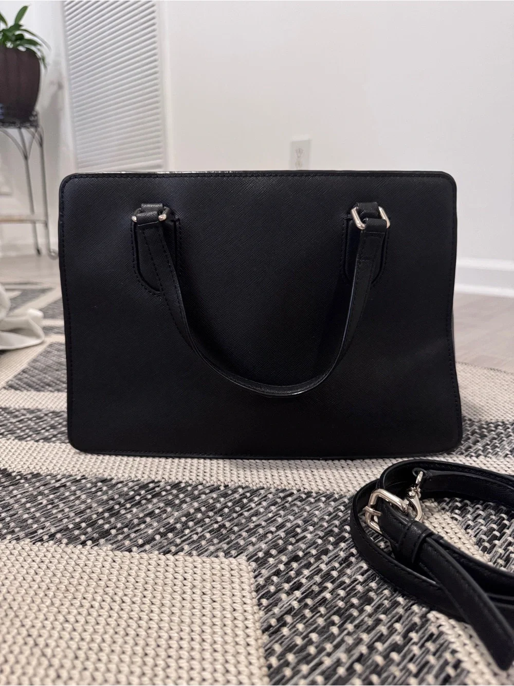 kate spade Black Saffiano Leather Satchel with Detachable Strap